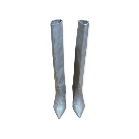 Dove Grey Vegan Leather Knee High Boots - Picture 1 of 8